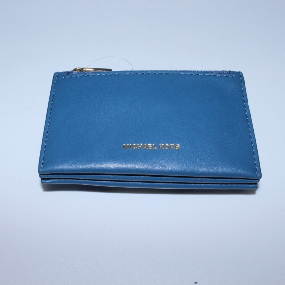 MICHAEL KORS Jet Set Travel Card Case Wallet MK Blue Leather NWT - Picture 4 of 5